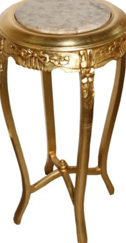 Casa Padrino Barock Beistelltisch Gold rund, handgefertigtes Massivholz-Replikat mit Marmorplatte, 90 x 40 cm
