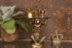 Casa Padrino Barock Beistelltisch Affe mit Glasplatte H. 26,5 cm - Barock Deko Möbel