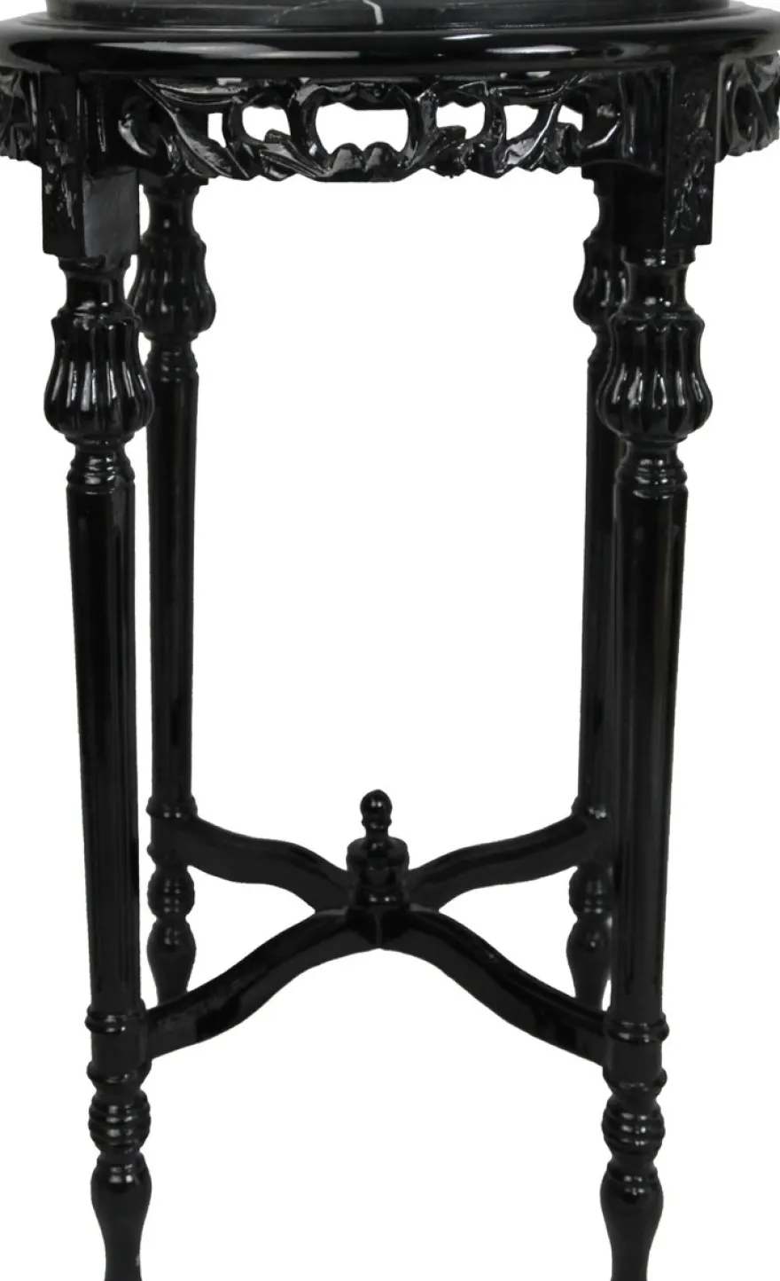 Casa Padrino Barock Beistelltisch Schwarz mit schwarzer Marmorplatte Rund 72 x 45 cm Antik Stil - Telefon Blumen Tisch