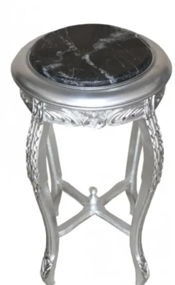Casa Padrino Barock Beistelltisch in Silber mit Marmorplatte, rund 72 x 40 cm