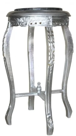 Casa Padrino Barock Beistelltisch in Silber mit Marmorplatte, rund 72 x 40 cm