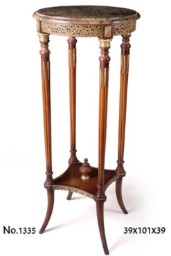 Casa Padrino Barock Beistelltisch, edler Säulentisch aus Massivholz mit Marmorplatte, braun und messing, 39 x 39 x H. 101 cm