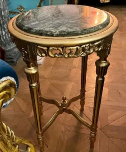 Casa Padrino Barock Beistelltisch Gold / Grün - Handgefertigter Antik Stil Massivholz Tisch mit Marmorplatte - Wohnzimmer Möbel im Barockstil - Antik Stil Möbel - Barock Möbel - Barock Einrichtung