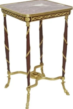 Casa Padrino Barock Beistelltisch Braun / Gold / Rot 45 x 45 x H. 78 cm - Handgefertigter Massivholz Tisch im Barockstil - Barock Wohnzimmer Möbel