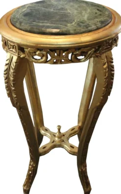 Casa Padrino Barock Beistelltisch Rund Gold mit Marmorplatte 37 cm x H. 70 cm Antik Stil