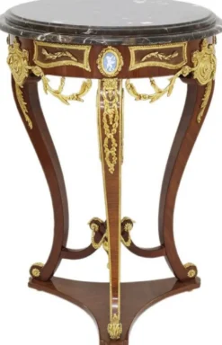 Casa Padrino Barock Beistelltisch Braun / Gold / Schwarz Ø 55 x H. 78 cm - Runder Massivholz Tisch im Barockstil - Barock Wohnzimmer Möbel