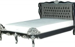 Casa Padrino Barock Bett Barocco Splendid Schwarz / Silber, Bezug aus edlem Satinstoff, 180 x 200 cm