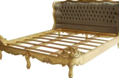 Casa Padrino Barock Bett Barocco Gold / Khaki Satinstoff 180 x 200 cm aus der Luxus Kollektion