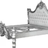 Casa Padrino Barock Bett Barocco Weiß Satinstoff / Silber mit Bling Bling Glitzersteinen 180 x 200 cm