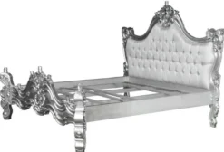 Casa Padrino Barock Bett Barocco Weiß Satinstoff / Silber mit Bling Bling Glitzersteinen 180 x 200 cm