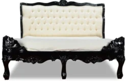 Casa Padrino Barock Bett Barocco Splendid Schwarz Hochglanz / Creme Satinstoff 180 x 200 cm