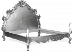 Casa Padrino Barock Bett Lusso Superior Silber 180 x 200 cm aus Mahagoni Massivholz