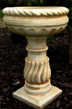 Casa Padrino Barock Blumentopf mit Sockel Weiß / Beige Ø 40 x H. 65 cm - Runder Prunkvoller Pflanzentopf im Barockstil - Blumenkübel - Pflanzkübel