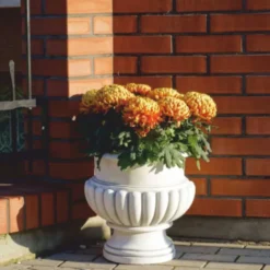 Casa Padrino Barock Blumentopf Weiß H. 41 cm - Barockstil Garten Deko