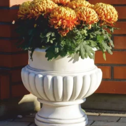 Casa Padrino Barock Blumentopf Weiß H. 41 cm - Barockstil Garten Deko