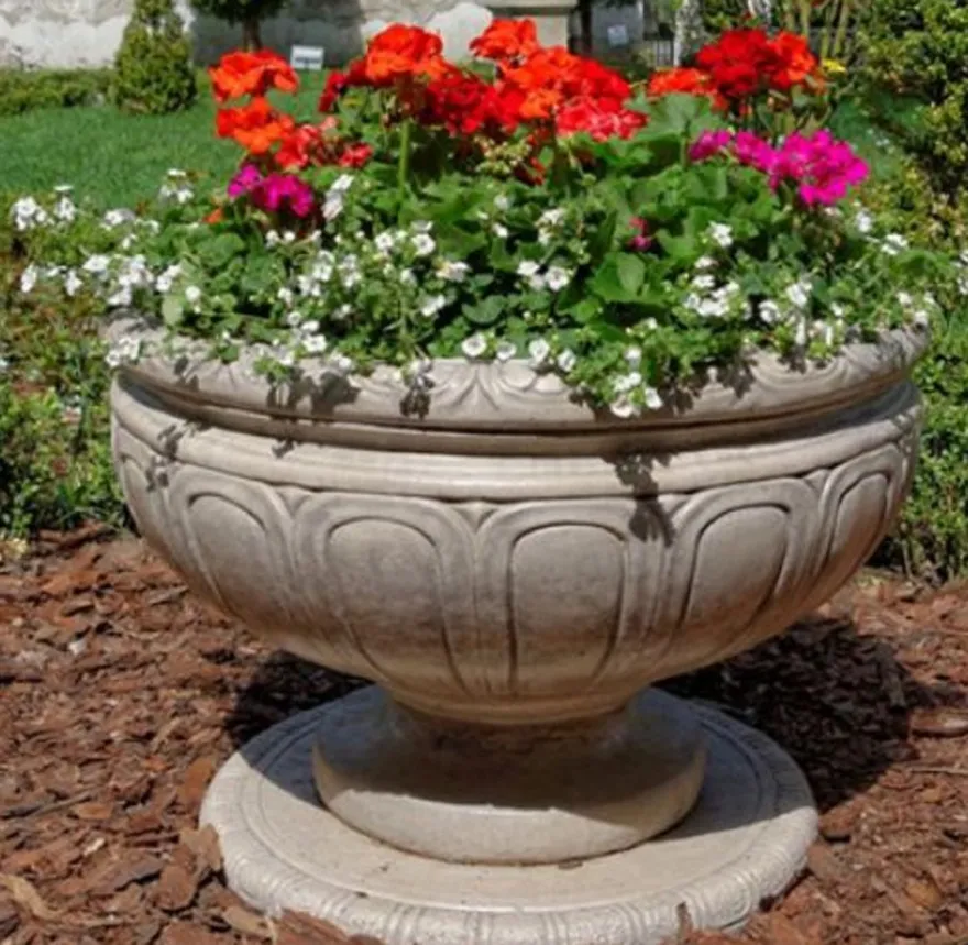 Casa Padrino Barock Blumentopf Grau Ø 80 x H. 52 cm - Runder Prunkvoller Pflanzentopf im Barockstil