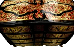 Casa Padrino Barock Boulle Kommode Schwarz / Gold / Rot 112 cm - Möbel Schrank Sideboard