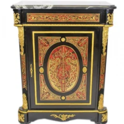 Casa Padrino Barock Boulle Kommode im Antik Stil in Schwarz, Gold und Rot mit Marmorplatte 95 x 45 x H 105 cm