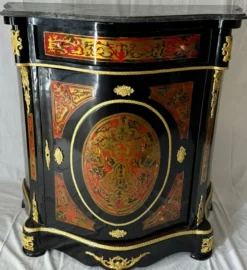 Casa Padrino Barock Boulle Kommode mit Marmorplatte Schwarz / Rot / Gold - Barock Möbel