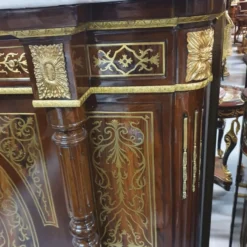 Casa Padrino Barock Boulle Kommode Braun / Gold mit weißer Marmorplatte 130 cm - Möbel Schrank Sideboard