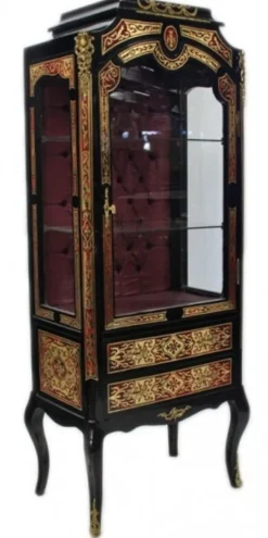Casa Padrino Barock Boulle Vitrine - Handgefertigt aus massivem Holz - Vitrinenschrank in Schwarz Gold Rot - 65 x 40 x 165 cm
