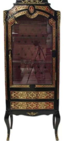 Casa Padrino Barock Boulle Vitrine - Handgefertigt aus massivem Holz - Vitrinenschrank in Schwarz Gold Rot - 65 x 40 x 165 cm