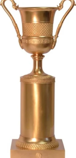Casa Padrino Barock Bronze Deko Vase mit Sockel Bronzefarben 21,4 x 14,5 x H. 41,9 cm - Pokal - Trophäe - Wohnzimmer Dekoration