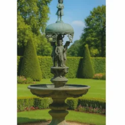 Casa Padrino Barock Bronze Springbrunnen Antik Grün H. 290 cm - Barock Garten Deko