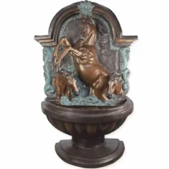 Casa Padrino Barock Bronze Wandbrunnen Pferde H. 176 cm - Barock Garten Accessoires