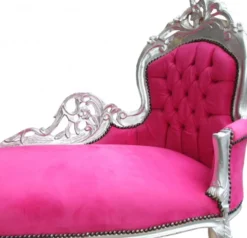 Casa Padrino Barock Chaiselongue King Pink / Silber 155 x 70 x 100 cm - Antik Stil Möbel