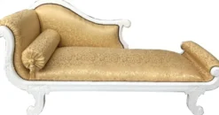 Casa Padrino Barock Chaiselongue Modell XXL Gold Muster / Weiß - Luxuriöse Recamiere aus Massivholz, 192 x 71 x 95 cm
