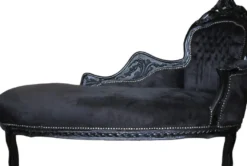 Casa Padrino Barock Chaiselongue King Schwarz / Schwarz, 155 x 70 x 100 cm, Massivholz Samt