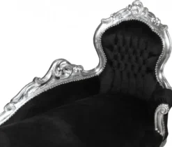 Casa Padrino Barock Chaiselongue King Schwarz / Silber - Handgefertigte Luxus Recamiere im Antik Stil - 155 x 70 x 100 cm