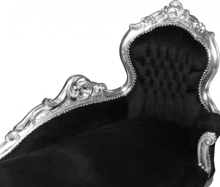 Casa Padrino Barock Chaiselongue King Schwarz / Silber - Handgefertigte Luxus Recamiere im Antik Stil - 155 x 70 x 100 cm