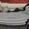 Casa Padrino Barock Chaiselongue mit Streifen Weiß / Schwarz 155 cm - Barock Möbel
