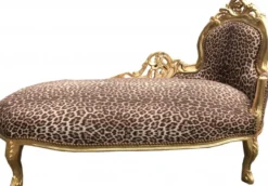 Casa Padrino Barock Chaiselongue King Leopard / Gold - Luxuriöse Recamiere aus Massivholz, 155 x 70 x 100 cm