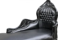 Casa Padrino Barock Chaiselongue Schwarz / Schwarz Lederoptik - Barock Möbel Liege Recamiere