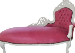 Casa Padrino Barock Chaiselongue King Rosa/Weiß mit Bling Bling Glitzersteinen, 155 x 70 x 100 cm
