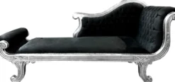 Casa Padrino Barock Chaiselongue Modell XXL Schwarz / Silber - Antik Stil - Recamiere Wohnzimmer Möbel