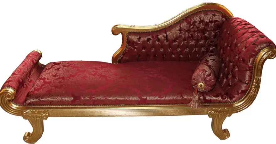 Casa Padrino Barock Chaiselongue Modell XXL Bordeaux Rot Muster / Gold, 192 x 71 x 95 cm - Repräsentative Recamiere für Wohnzimmer