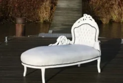 Casa Padrino Barock Chaiselongue King in Weiß / Weiß in Lederoptik, 155 x 70 x 100 cm