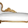 Casa Padrino Barock Chaiselongue King Weiß / Gold in Lederoptik, Länge 155 cm - Luxusmöbel im Antik Stil