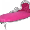 Casa Padrino Barock Chaiselongue King, Samtbezug in Rosa und Silber mit Glitzersteinen, 155 x 70 x 100 cm