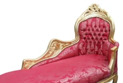 Casa Padrino Barock Chaiselongue Bordeaux Blumen Muster / Gold - Barock Möbel - 155 x 70 x 100 cm