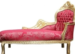 Casa Padrino Barock Chaiselongue Bordeaux Blumen Muster / Gold - Barock Möbel - 155 x 70 x 100 cm