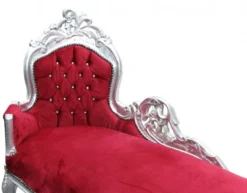 Casa Padrino Barock Chaiselongue King Bordeaux Rot / Silber mit Glitzersteinen 155 x 70 x 100 cm