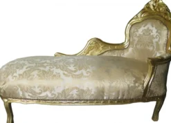 Casa Padrino Barock Chaiselongue Creme Gold Muster / Gold - Recamiere Liege Barock Möbel 155 x 70 x 100 cm