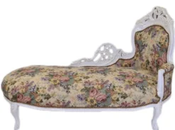Casa Padrino Barock Chaiselongue Blumenmuster / Antik Weiß - Möbel Lounge Liege Recamiere 155 x 70 x 100 cm