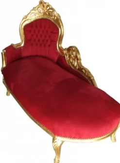 Casa Padrino Barock Chaiselongue King in Bordeaux und Gold, 155 x 70 x 100 cm, Massivholz