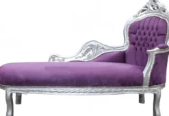 Casa Padrino Barock Chaiselongue Mod2 im Antik Stil, Lila / Silber, 155 x 70 x 100 cm